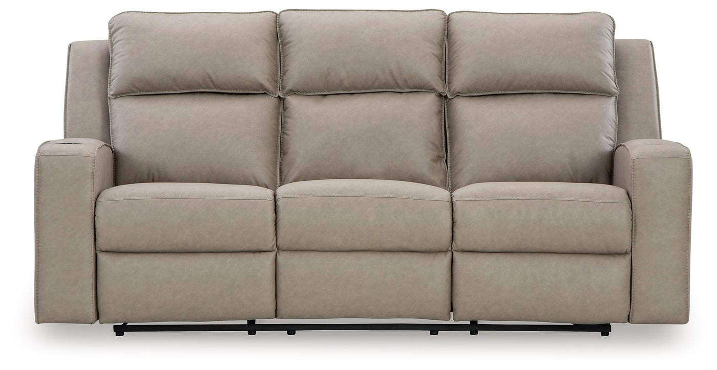 Lavenhorne - Reclining Sofa W/ Drop Down Table - Faux Leather - Pebble