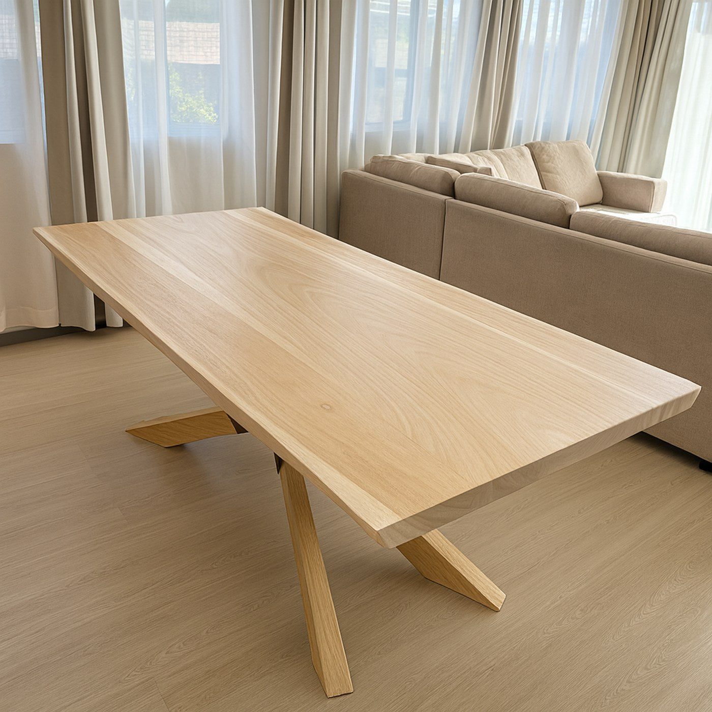 Light live edge table styled in a dining room