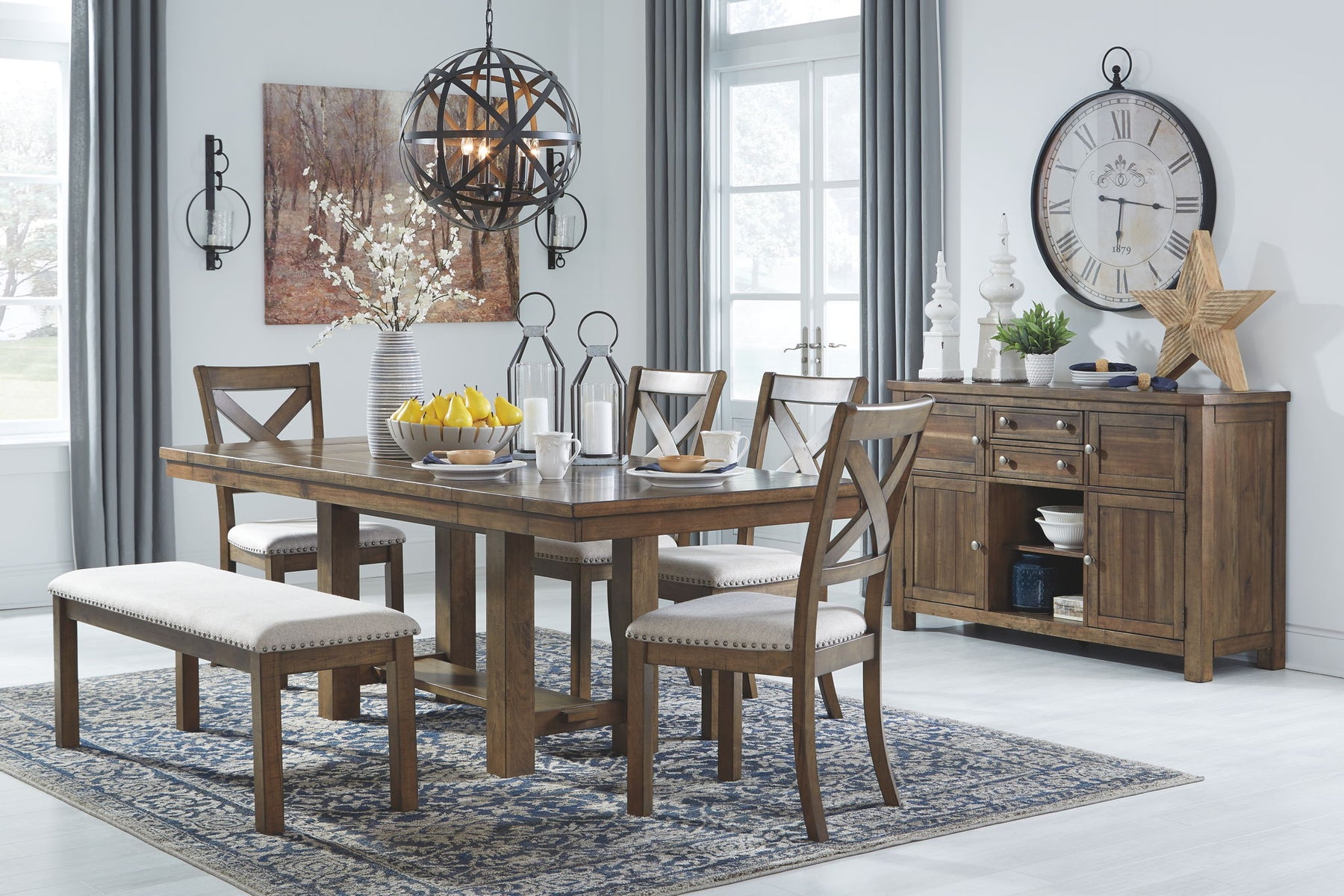 Dark Gray / 7 Pc. Table, 4 Chairs, Bench, Server