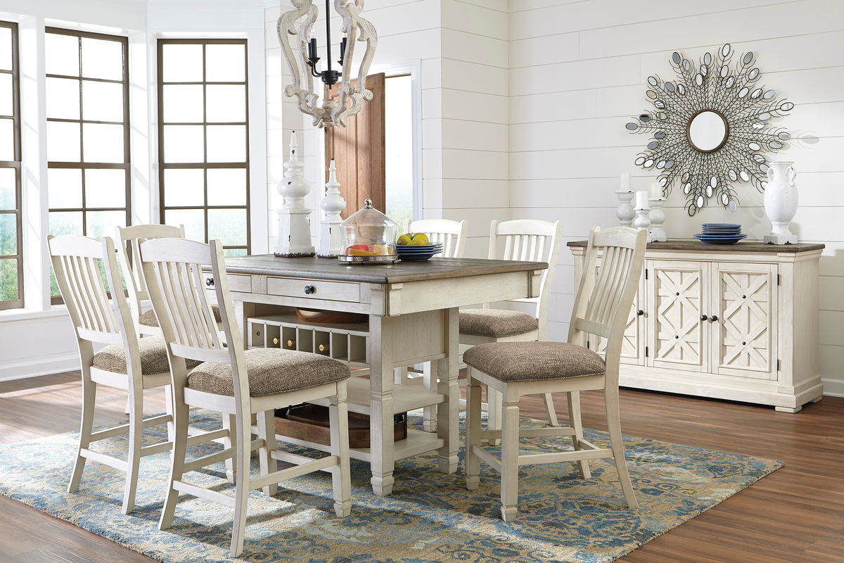 Beige / 8 Pc. Table, 6 Barstools, Server