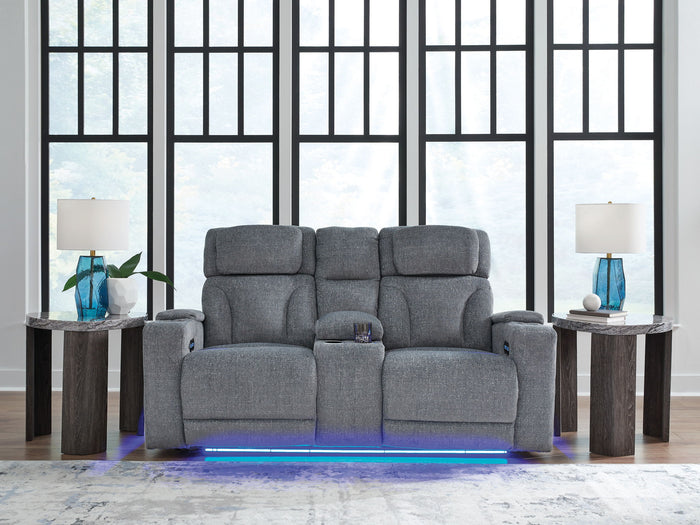 Studio Cave - Power Reclining Loveseat with Console - Steel image 2