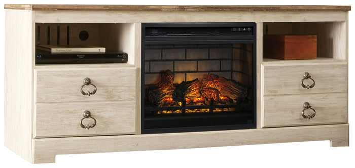 Willowton - 2 Pc. - 64" TV Stand With Faux Firebrick Fireplace Insert - Whitewash image 1