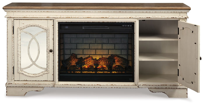 Realyn - 2 Pc. - 74" TV Stand With Electric Infrared Fireplace Insert - Chipped White image 2