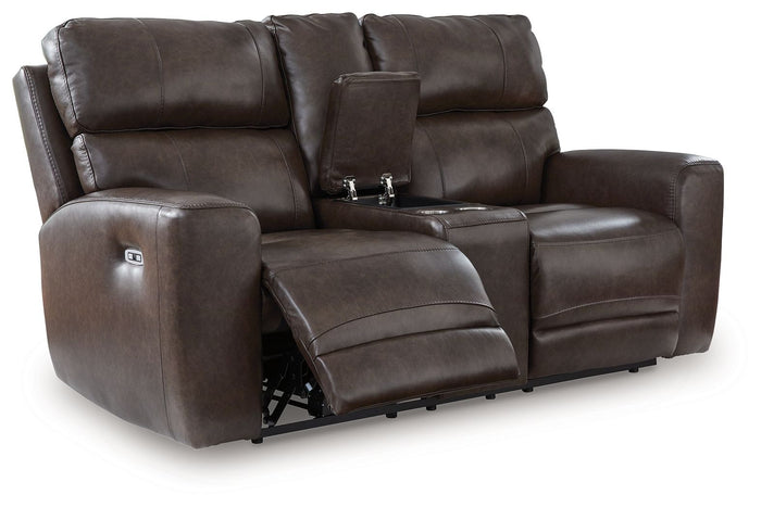 Crossplex - Power Reclining Loveseat / Console / Adjustable Headrest - Smoke image 2
