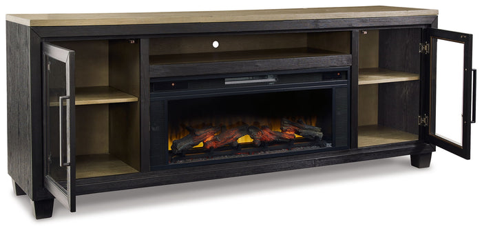 Foyland - 83" TV Stand With Electric Infrared Fireplace Insert - Black / Brown image 2