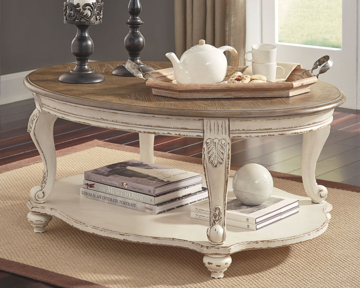 Realyn - Oval Cocktail Table - White / Brown image 2