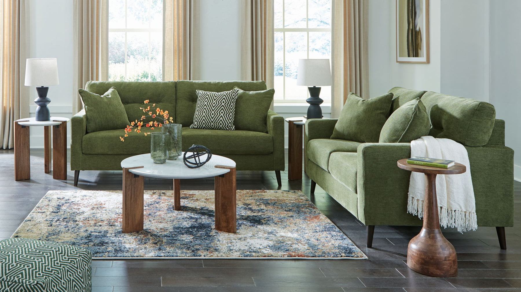 Green / 2 Pc. Sofa, Loveseat