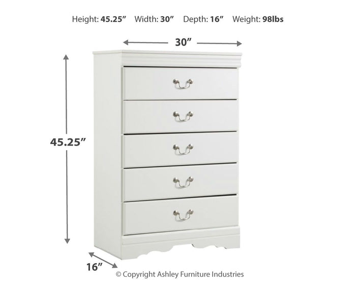 Anarasia - Five Drawer Chest - White image 2