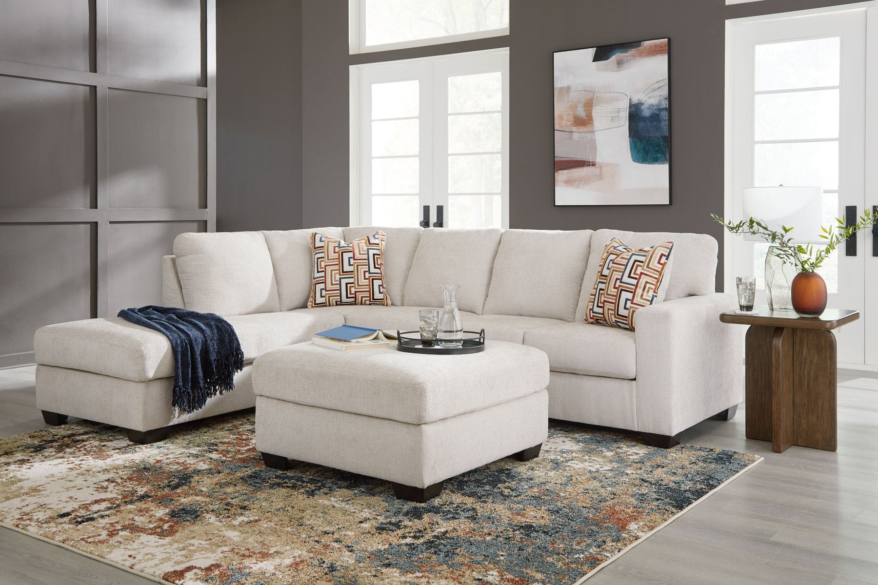 White / 3 Pc. - 2-Piece Left Arm Facing Corner Chaise Sectional, Ottoman