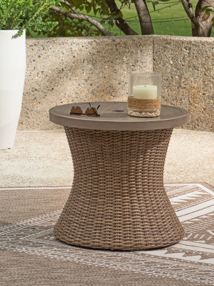 Laguna Heights - Round End Table With Umbrella Option - Beige image 2