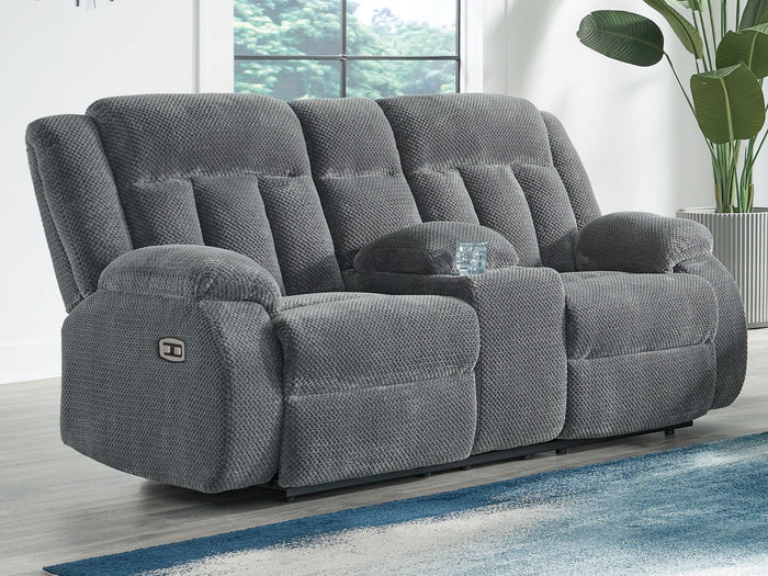 Observation - Double Reclining Power Loveseat With Console - Steel image 2