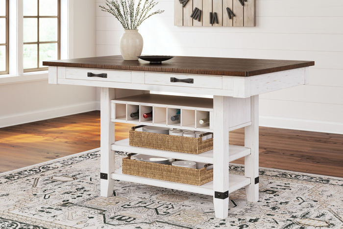Valebeck - 5 Pc. - Counter Table With Wine Rack, 4 Swivel Stools - White / Brown image 2