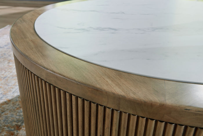 Camdill - Round Cocktail Table - Light Brown / White image 2