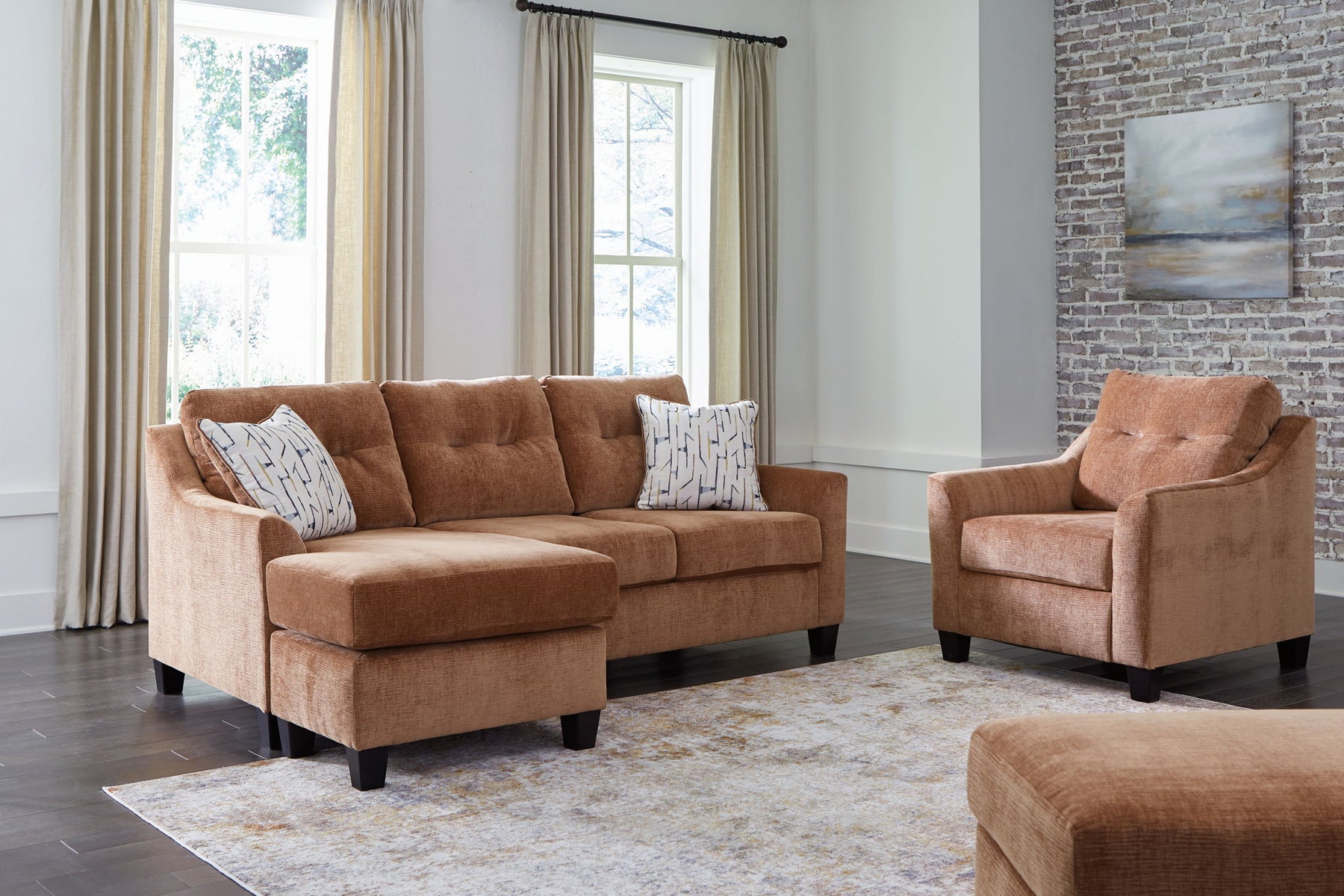 Orange / 3 Pc. Sofa Chaise, Chair, Ottoman