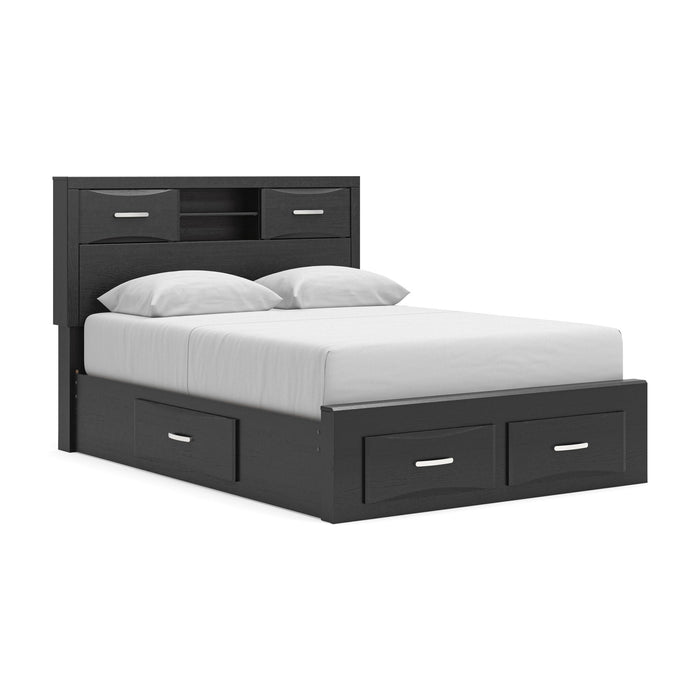 Stabotta - Queen Bookcase Bed With Storage Footboard And 2 Under Bed Storage Units - Black image 1