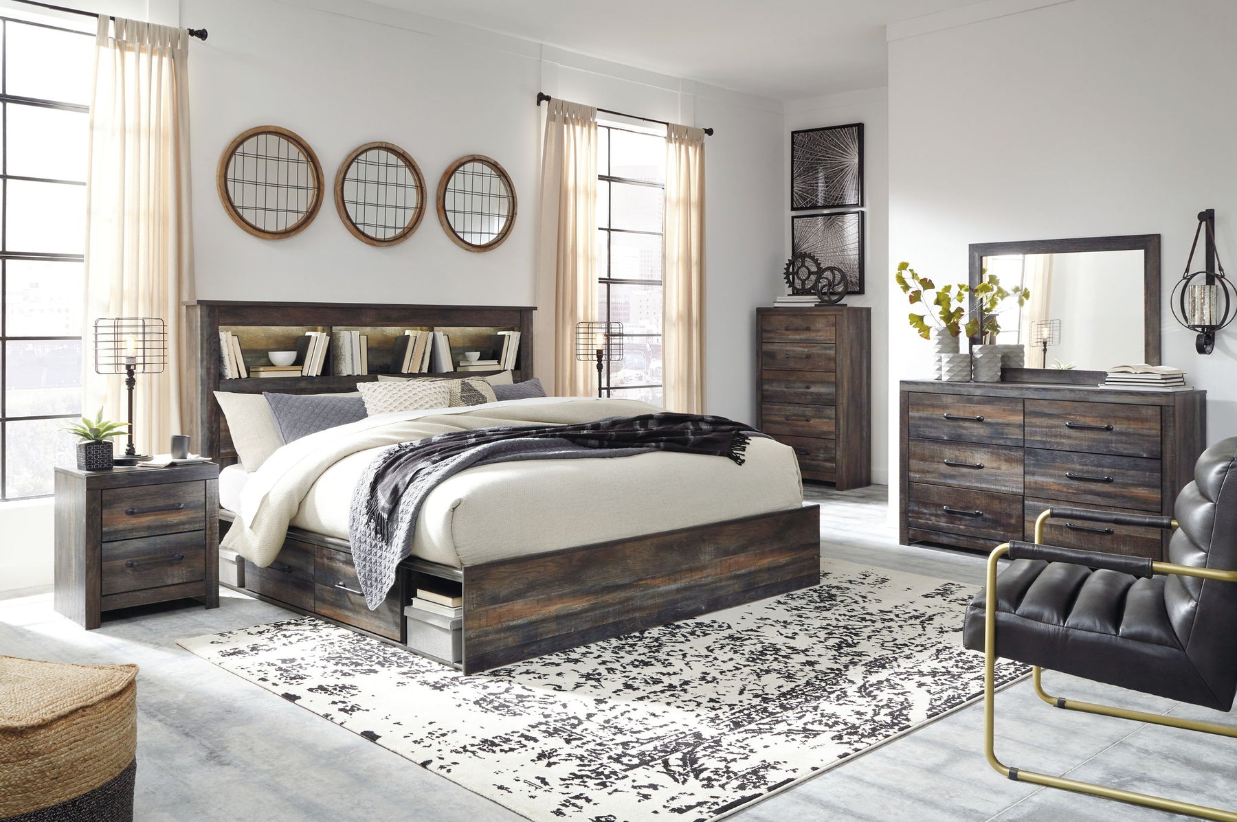 Dark Gray / 10 Pc. Bed, Dresser, Mirror, Chest, 2 Nightstands / King