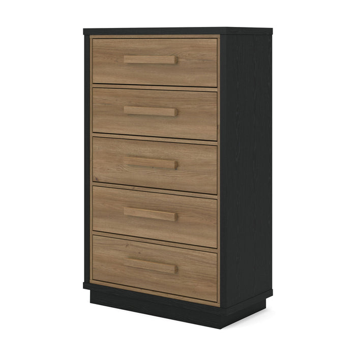 Kozmour - Five Drawer Chest - Black / Brown image 2