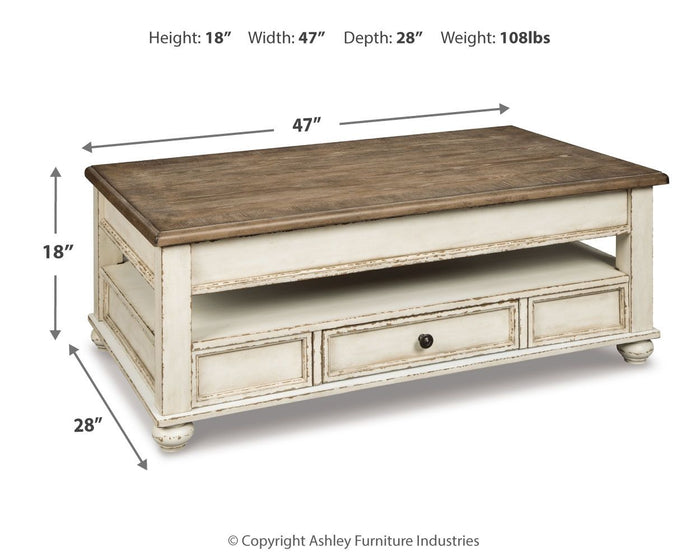 Realyn - Lift Top Cocktail Table - White / Brown image 2