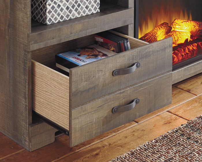 Trinell - 63" TV Stand With Glass/Stone Fireplace Insert - Brown image 2