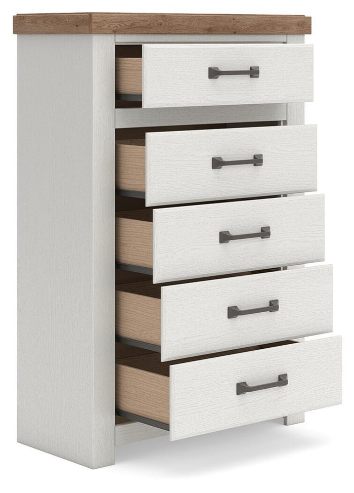 Savonport - Five Drawer Chest - White / Brown image 2