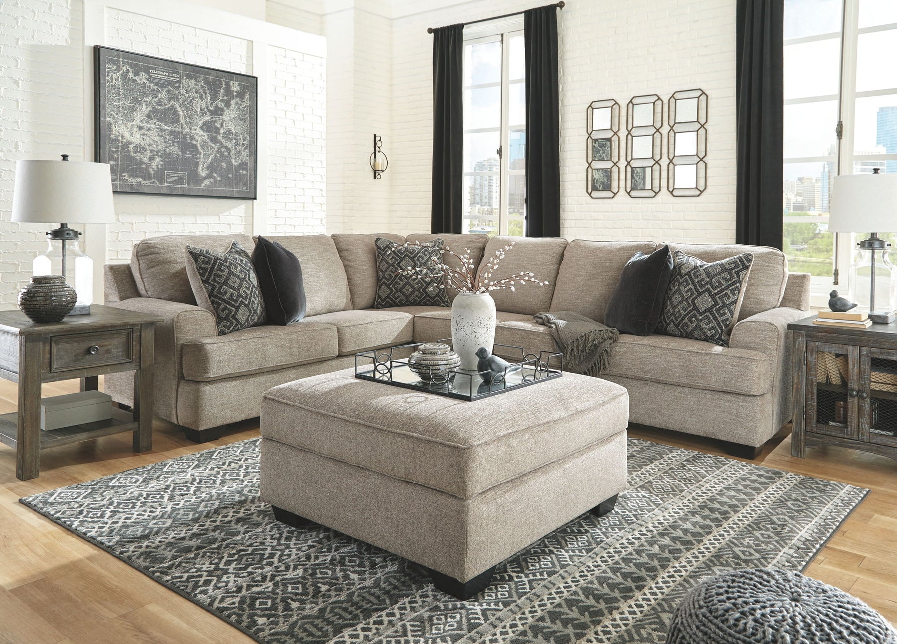 Beige / 4 Pc. Right Arm Facing Loveseat Sectional, Ottoman