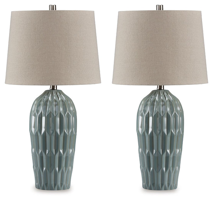 Hadbury - Ceramic Table Lamp (Set of 2) - Pale Blue / Teal image 1