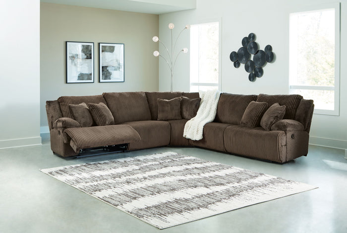 Top Tier - 5-Piece Reclining Sectional - Fabric - Chocolate image 2
