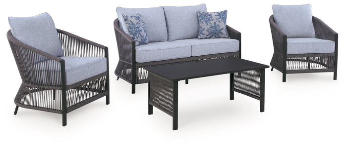 Bridges Beach - Loveseat, Lounge Chairs, Table Set (Set of 4) - Gray image 1