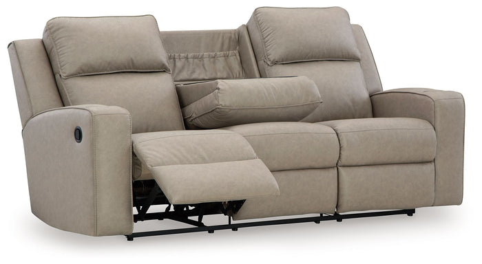 Lavenhorne - Reclining Sofa W/ Drop Down Table - Faux Leather - Pebble image 2