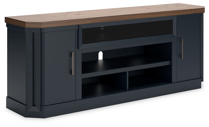 Landocken - XL TV Stand W/Fireplace Option - Brown / Blue image 1