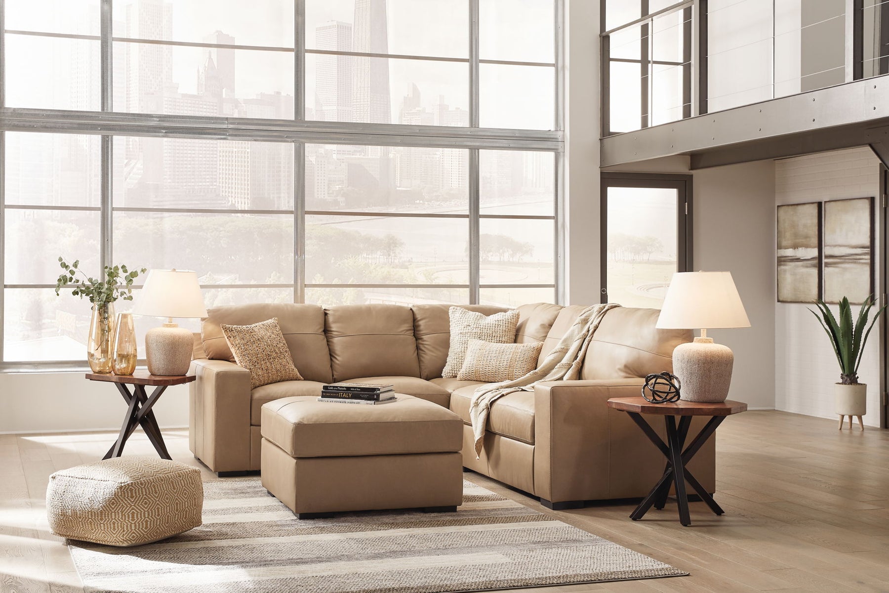 Light Brown / 3 Pc. - 2 Pc. Left Arm Facing Loveseat Sectional, Ottoman