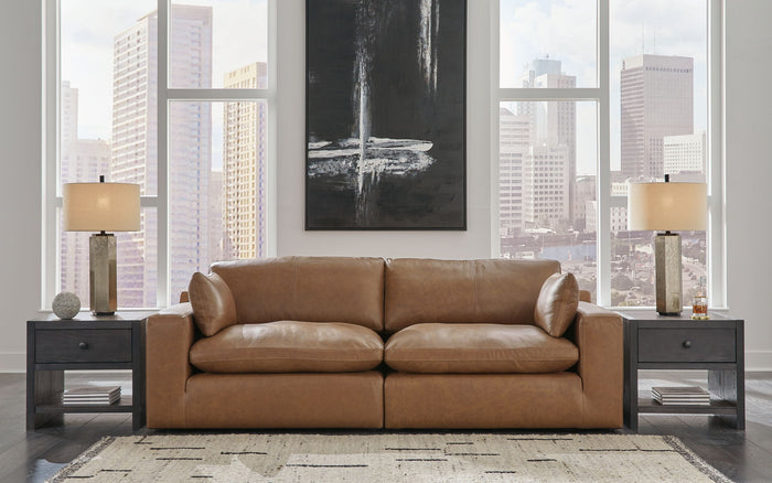 Emilia - 3 Pc. - 2-Piece Sectional Loveseat, Ottoman - Caramel image 2