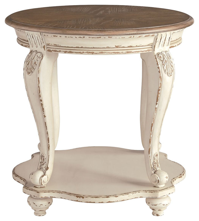 Realyn - Round End Table - White / Brown image 2