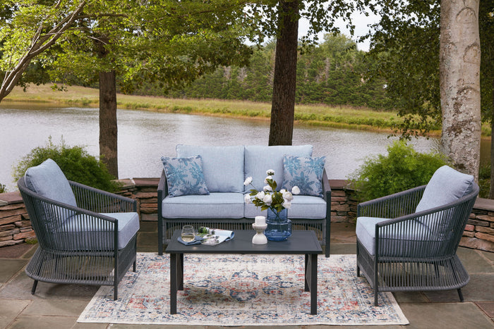 Bridges Beach - Loveseat, Lounge Chairs, Table Set (Set of 4) - Gray image 2
