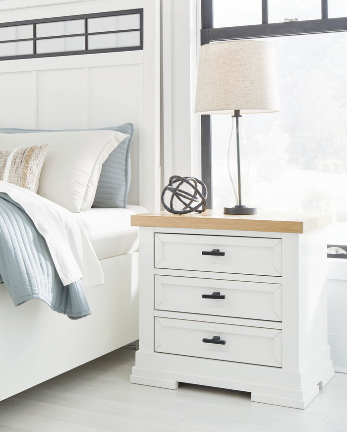 Ashbryn - Three Drawer Night Stand - White / Natural image 3