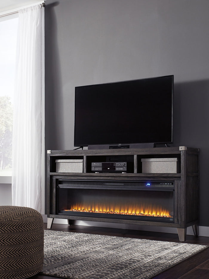 Todoe - 2 Pc. - 65" TV Stand With Wide Fireplace Insert - Gray image 2