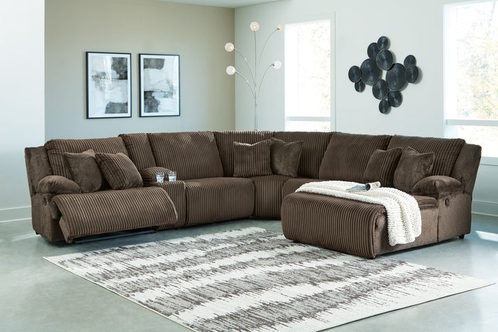 Top Tier - 6-Piece Reclining Sectional With Raf Press Back Chaise - Fabric - Chocolate image 2