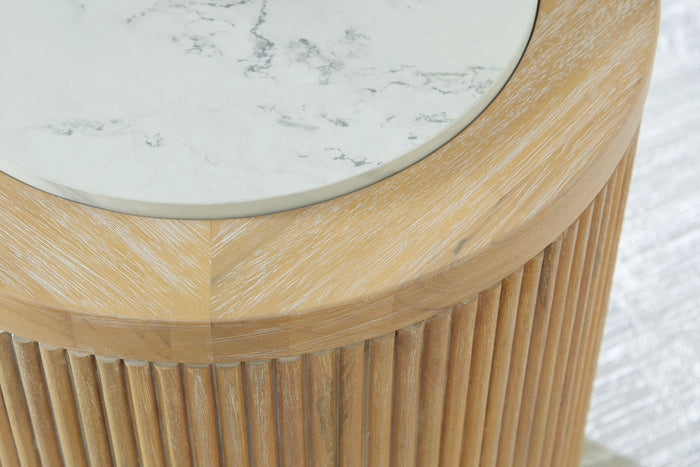 Camdill - Round End Table - Light Brown / White image 2