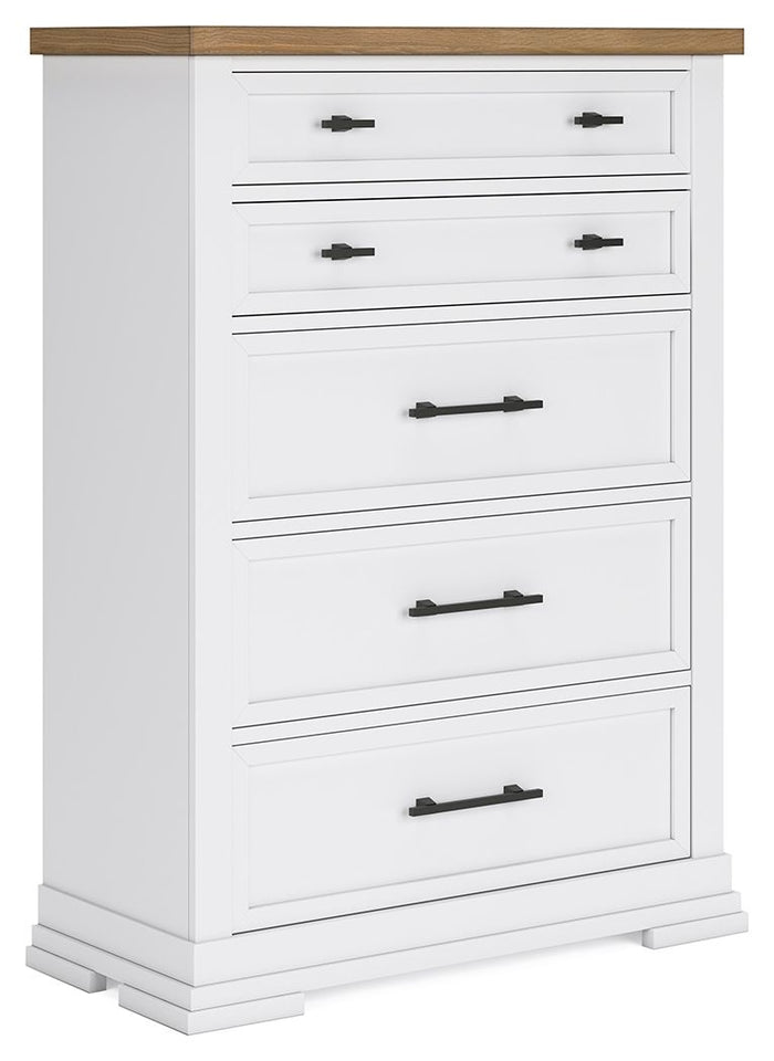 Ashbryn - Five Drawer Chest - White / Natural image 1