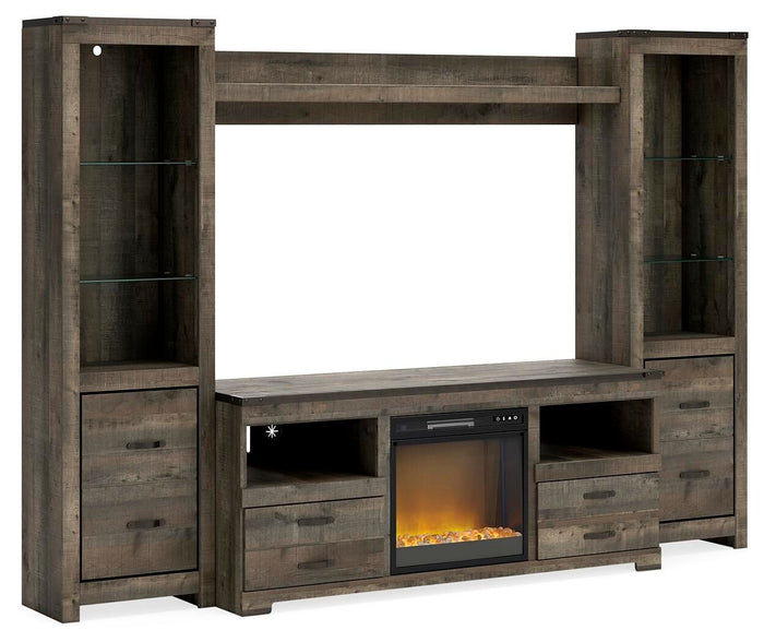 Trinell - 4-Piece Entertainment Center With 63" TV Stand And Glass/Stone Fireplace Insert - Brown image 1