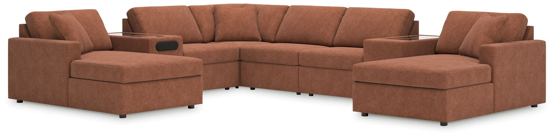 Light Brown / 8 Pc. Double Chaise Sectional With Audio And Storage Consoles