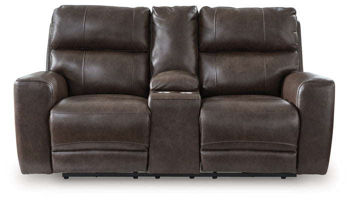 Crossplex - Power Reclining Loveseat / Console / Adjustable Headrest - Smoke image 1