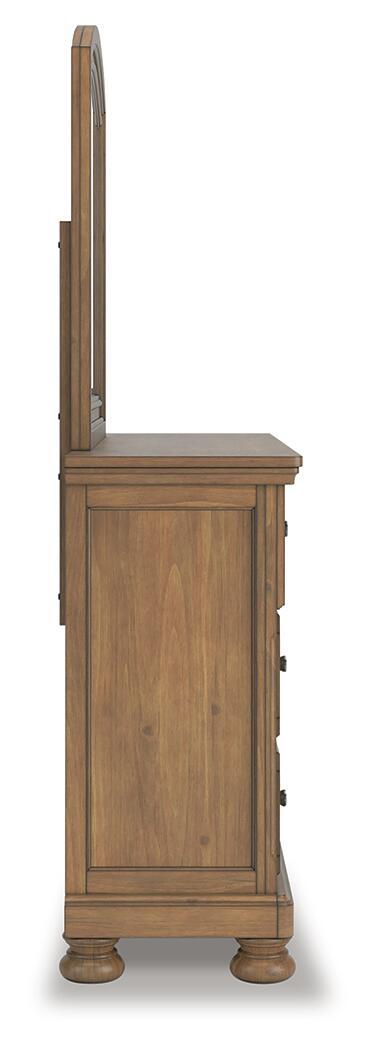Feddinger - 3 Pc. - Queen Sleigh Storage Bed, Dresser And Mirror - Medium Brown image 3