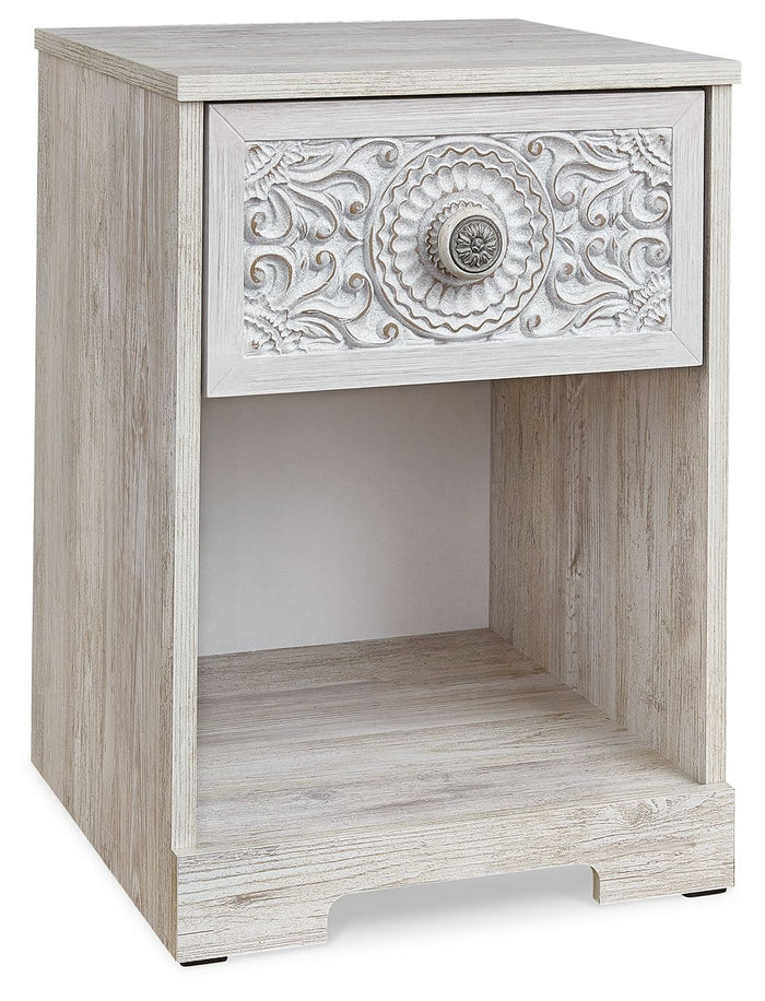Paxberry - One Drawer Night Stand - Open Cubby - Whitewash image 1