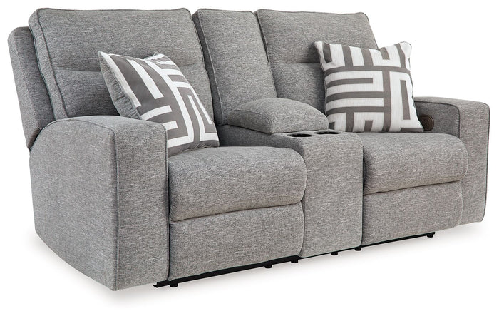Biscoe - Power Reclining Loveseat With Console /Adj Headrest - Pewter image 1