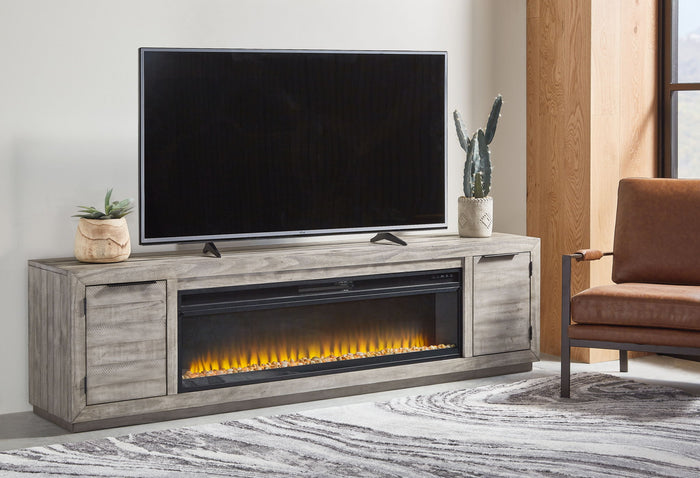 Naydell - 92" TV Stand With Wide Fireplace Insert - Gray image 2