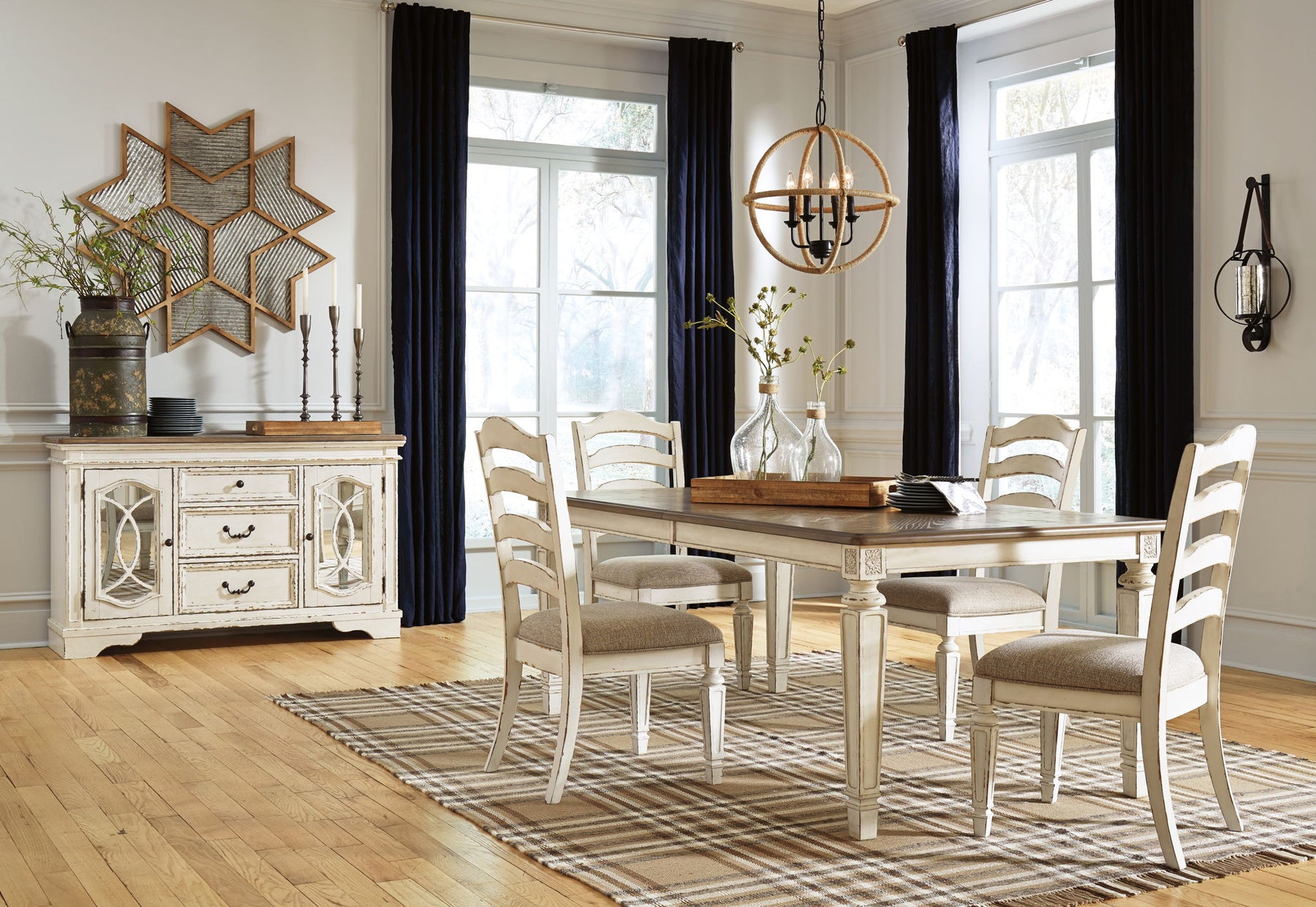 White / 6 Pc. Table, 4 Chairs, Server