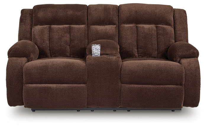 Free Wake - Double Relcining Power Loveseat With Console - Chocolate image 2