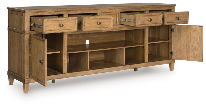 Sharlance - XL TV Stand With Fireplace Option - Light Brown image 2