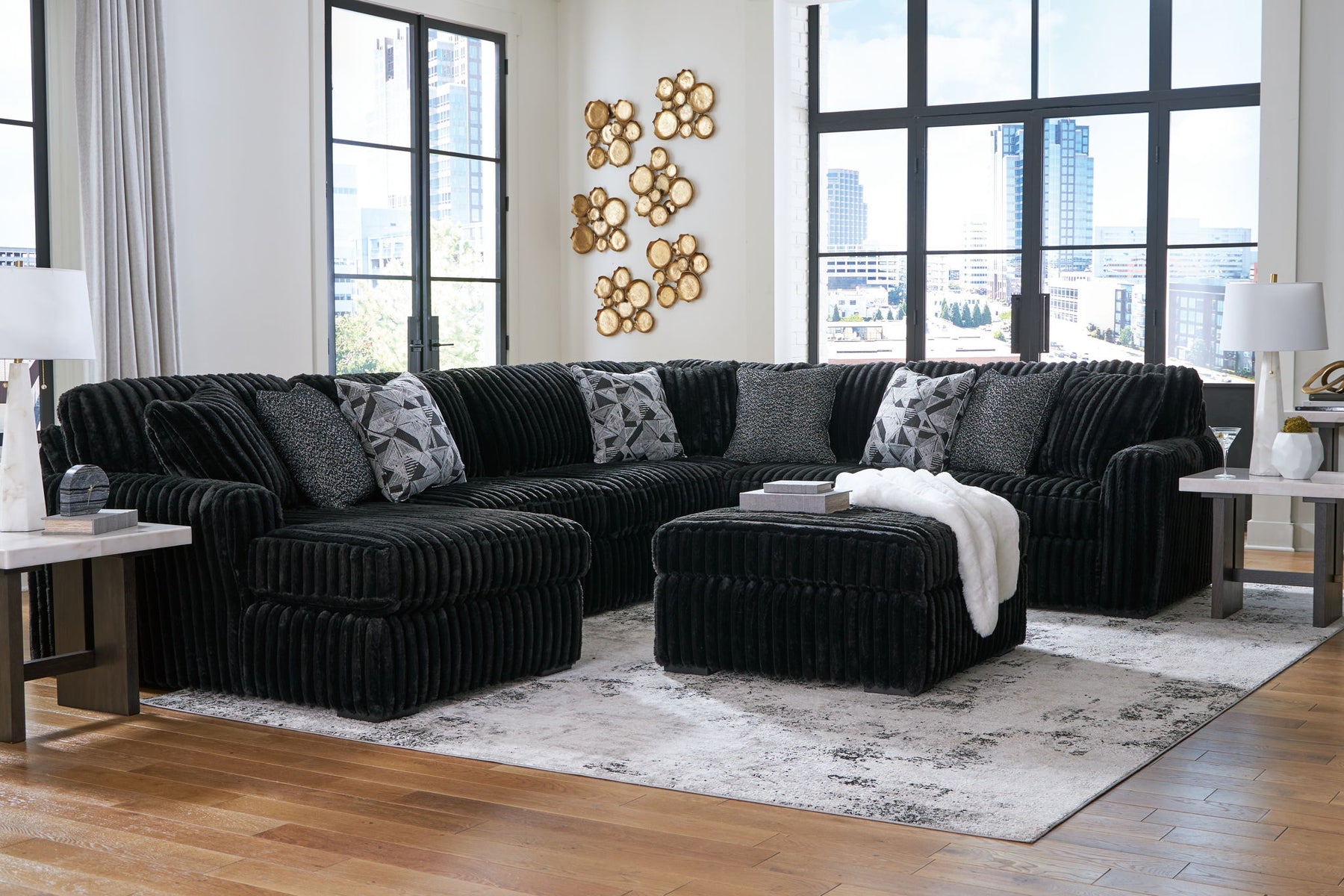 Black / 5 Pc. - 4-Piece Sectional With Laf Corner Chaise, Ottoman